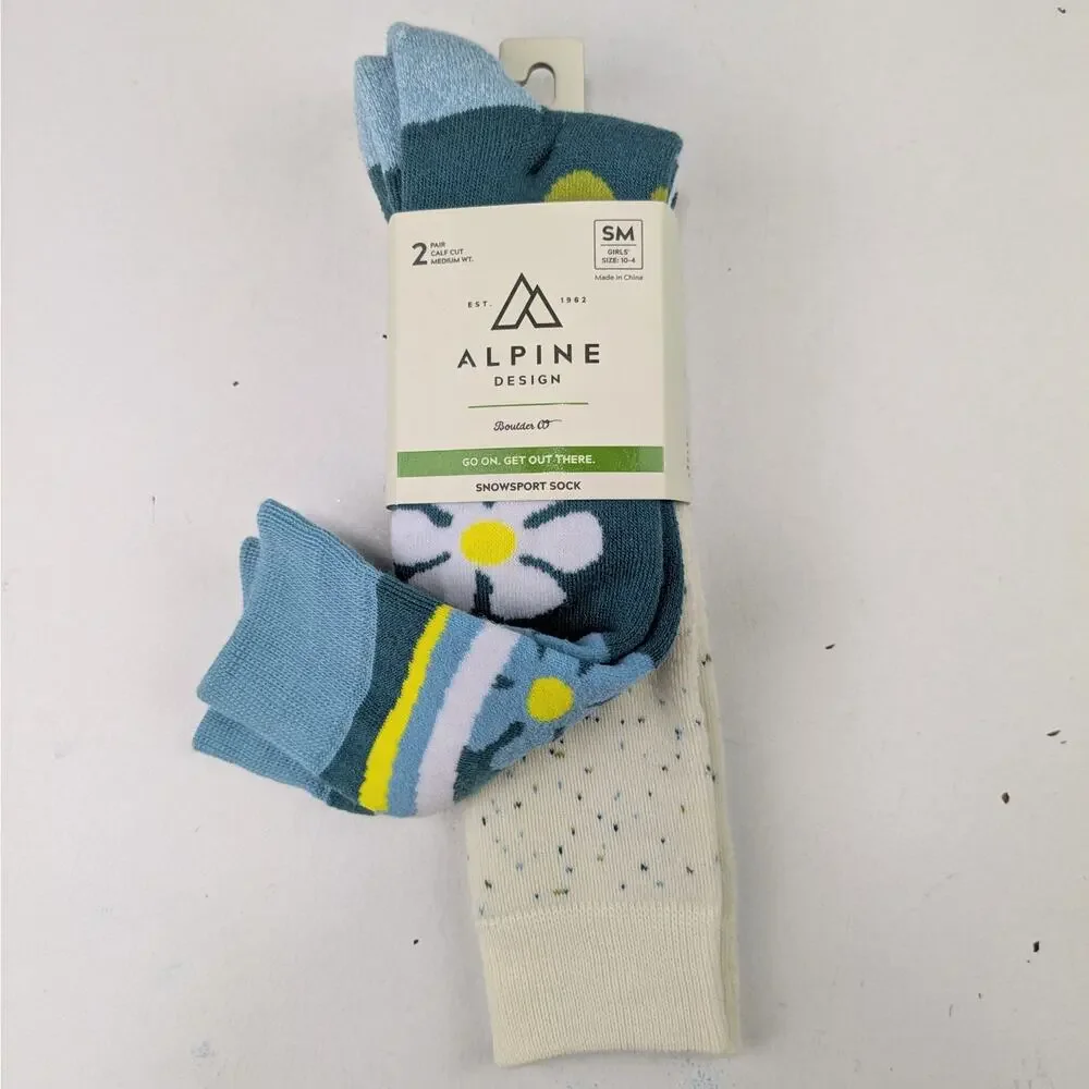 Alpine Design Girls Snowsport Socks - 2 pack - Small 10-4 Shoe Size
